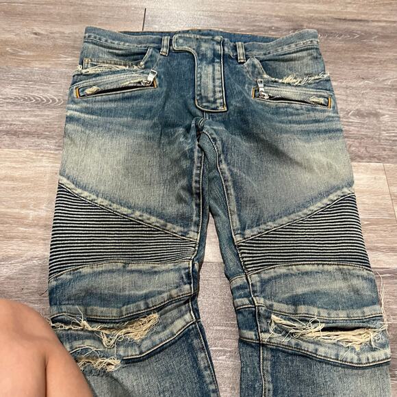 Balmain Moto Style Denim Jeans Size 31 - Picture 2 of 9